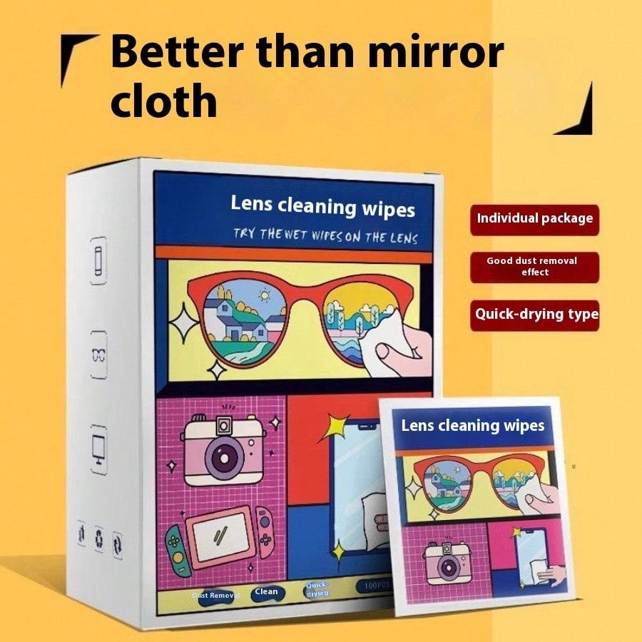 Anti-Fog Lens Wipes Disposable Cleaning Wet Wipes for Glasses Sunglasses Helmet Visors Anti-Smudge Screen Cleaning Streak-Free Cloth 100 Pc/box