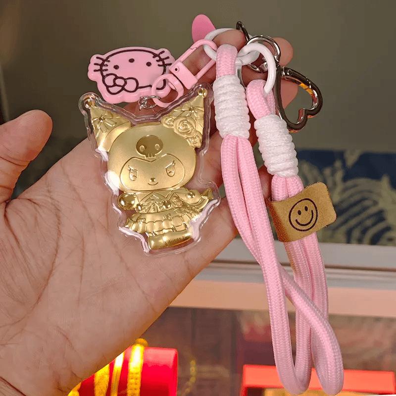 Shuibei 999 Pure Gold Kuromi Charm Keychain and Phone Lanyard