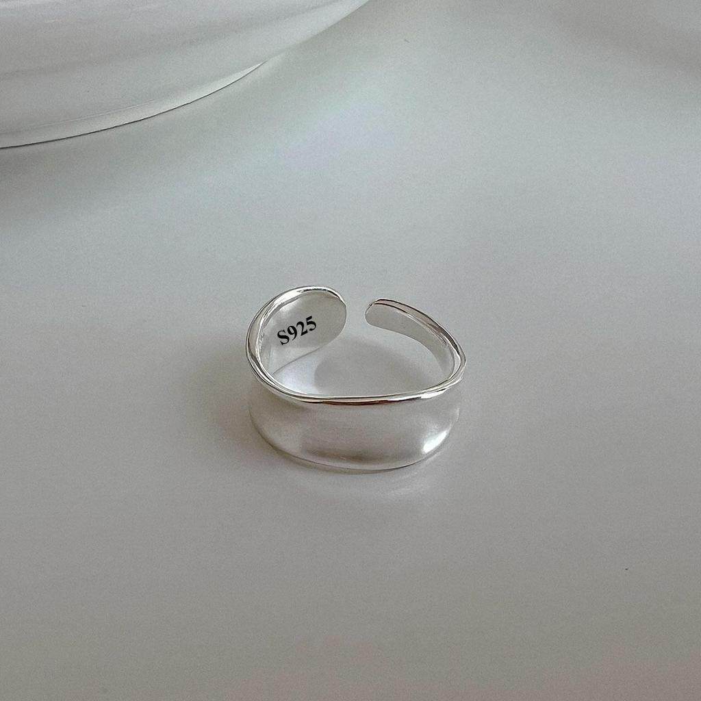 New 925 Sterling Silver Open Rings for Women Fashion Couple Handmade Smooth Wide Irregular Ring Prevent Allergy Jewelry Gifts