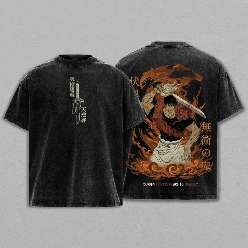 Anime Jujutsu Kaisen Gojo Satoru Graphic T Shirt Men Women Washed Cotton Tshirts Vintage Casual Clothing Harajuku Loose T-shirt