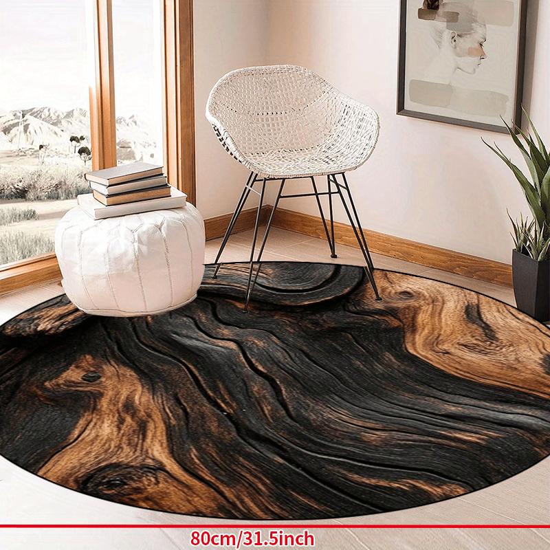 Creative Wood Texture Round Carpet Soft Non-Slip Tree Stump Area Mat Aesthetic Nature Style Rug for Entryway Home Office Washable