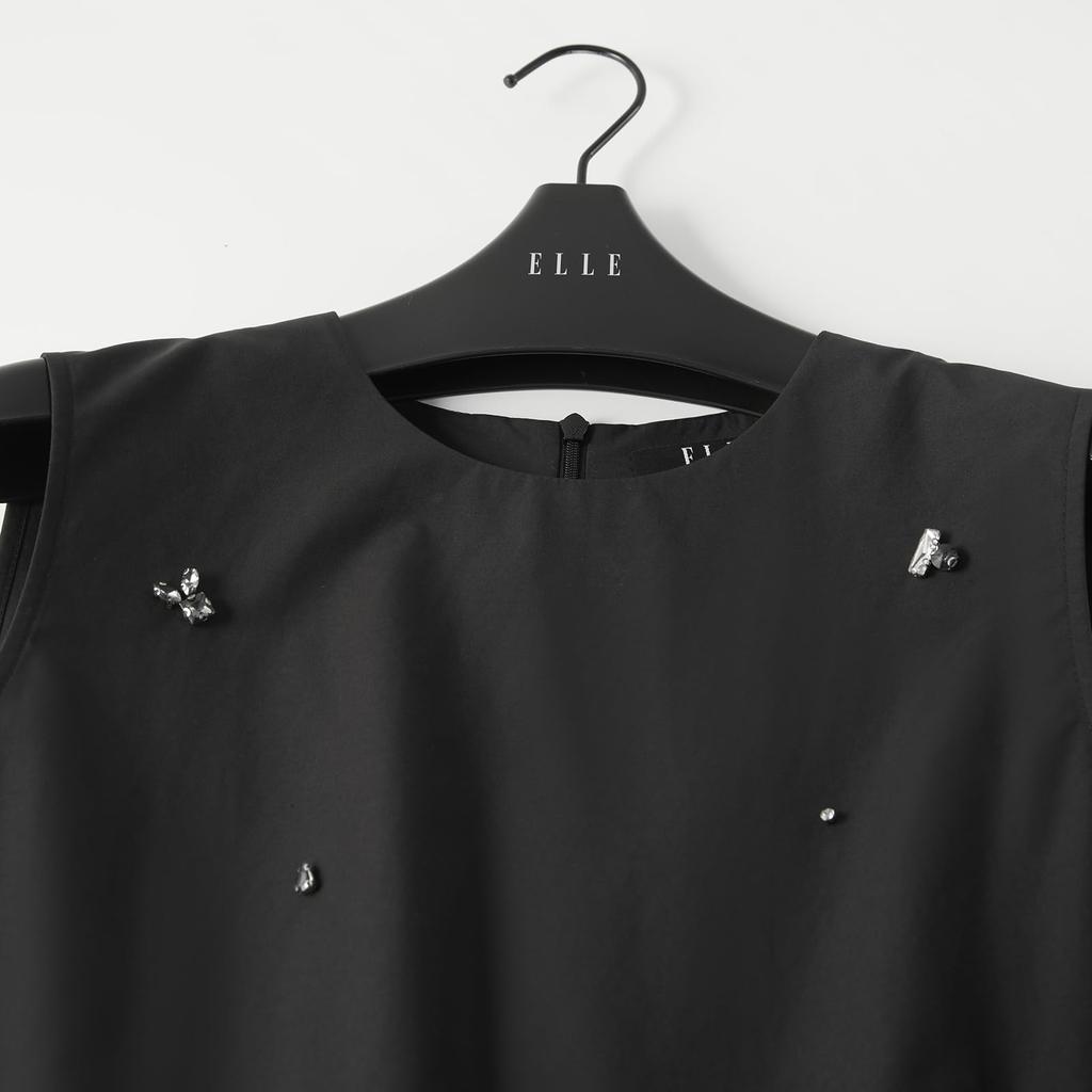 [ELLE] Elle Tops Blouse Sleeveless Women's Summer Modern Bead Embroidery Frill Asymmetrical Design Original Stylish Casual EM51429 (JP, Alphabet, M)