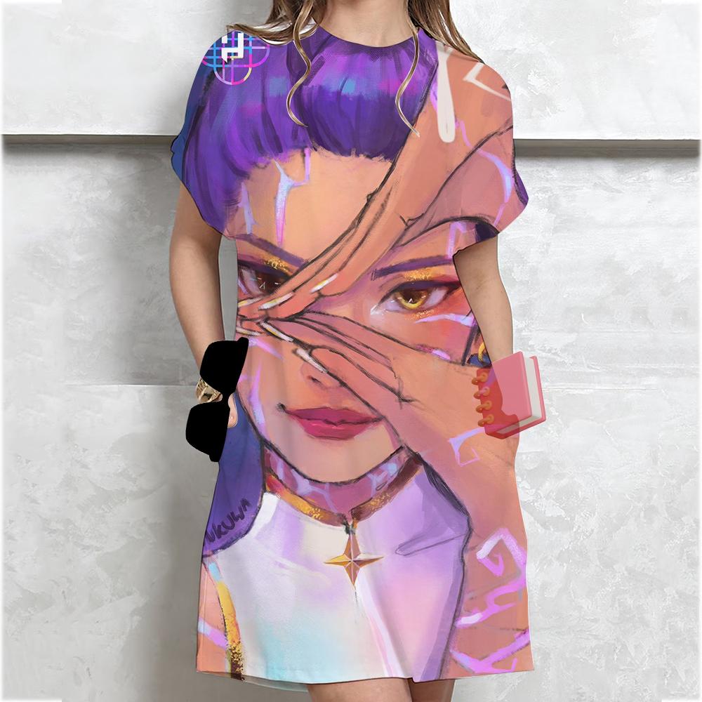 Kpop Lovec Démonů Huntrix Šaty Pro Ženy Módní Dámské Ležérní Šaty S Květinovým Potiskem Elegantní Výstřih Do V Volné A-Liniové Boho Plážové Šaty