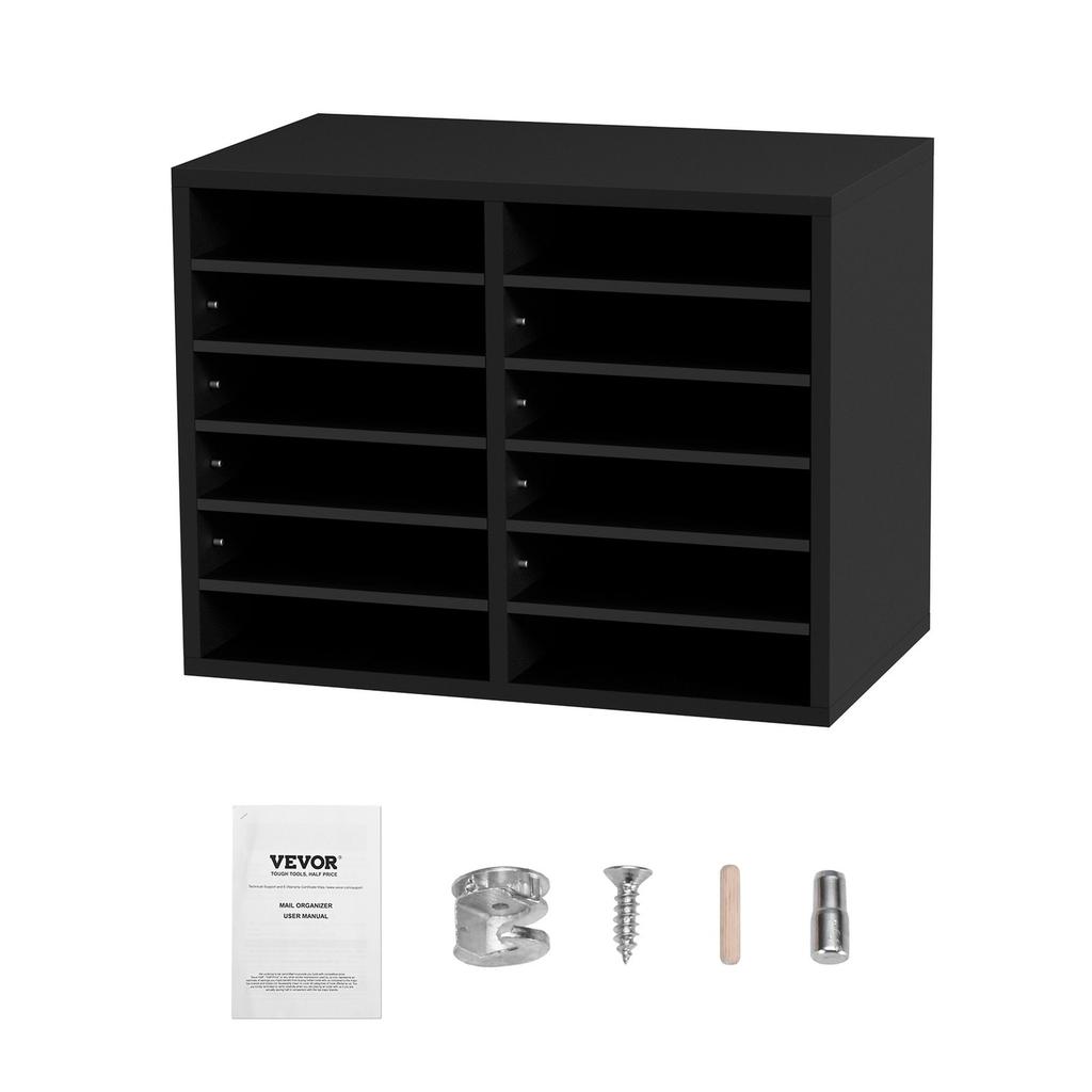 Wood Literature Organizer, 12 Compartments, File Sorter with Removable Shelves, Mailboxes Slot for Office Home Classroom Mailrooms Organization, EPA