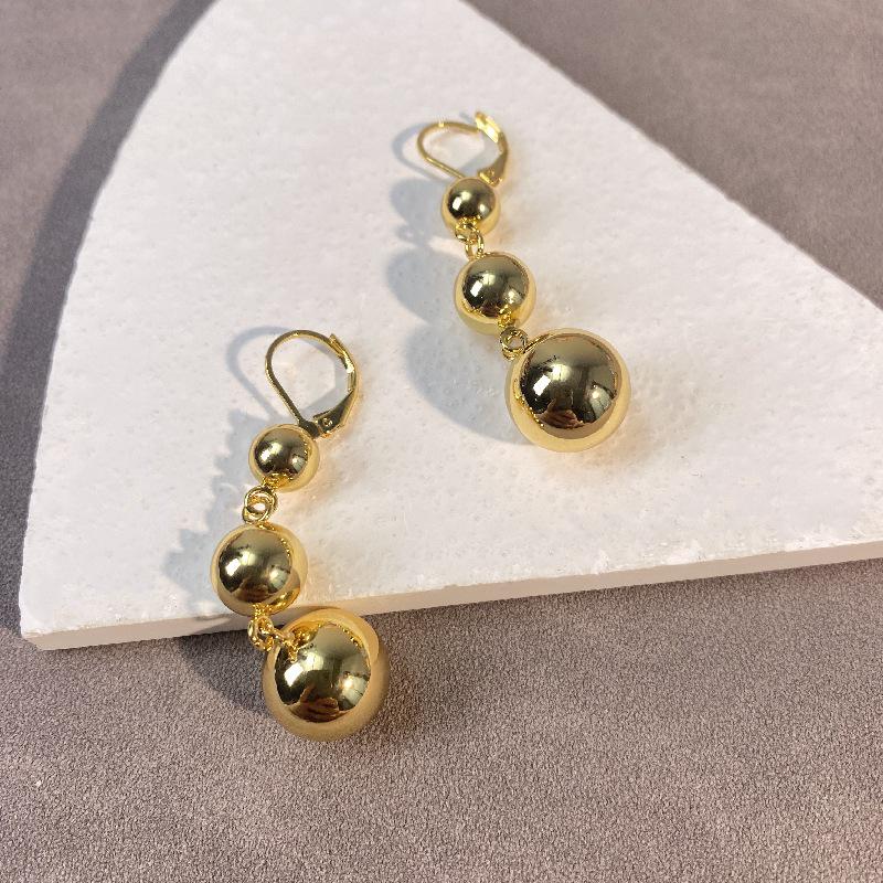 Měděné náušnice s kuličkovými puzetami: Pozlaceno, Nový korejský a západní streetový styl, Extra velké pro ženy