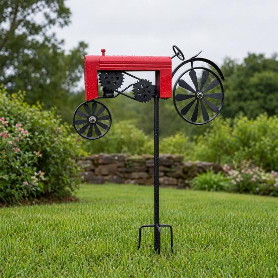 Wind Spinner Durable Weather-Resistant Green Tractor Windmill with Rotating Wheels for Garden Patio Lawn Outdoor Decor Farmhouse Style Gift for