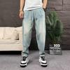 Frühling und Sommer Lässig Rüpel Gutaussehend Gewaschen Retro Hellblaue Jeans Herren Gerade Locker und Vielseitig