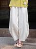 Women's Retro Ramie Sand-Washed Distressed Loose Lantern Pants for Meditation and Tai Chi