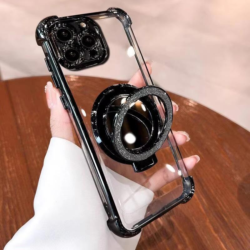 Mirror Holder Transparent Soft Silicone Phone Case for iPhone 16e 16 15 14 Pro Max Redmi Note 13 12 Pro Samsung S25 S24 Plus A05 A06 A14 A15 A16 OPPO