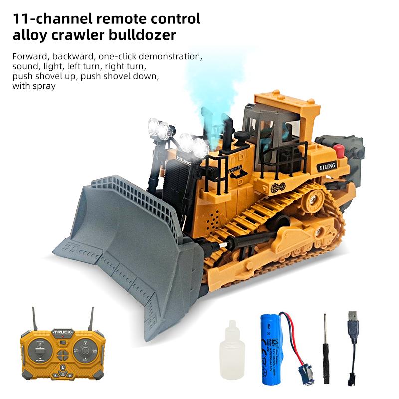RC Bulldozer 2.4Ghz Engineering Vehicle 9/11CH with Light Sound Spray Track Construction Diecast Car Dump Excavatorfor Christmas