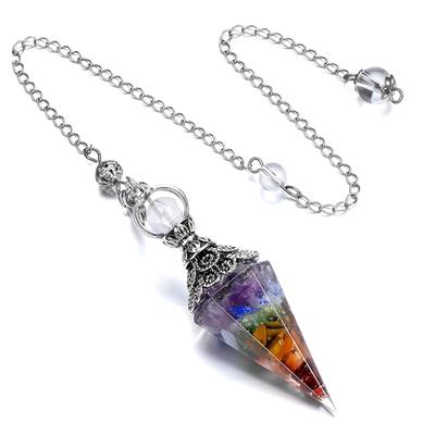 Natürlicher 7 Chakra Heilkristall Pendel zum Wünschelrutengehen Wahrsagen Quarzstein Pendel Antiker Reiki Anhänger Schmuck