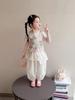 Girls' Cat Print Short Sleeve Top & Mesh Lantern Pants Two-Piece Summer Set