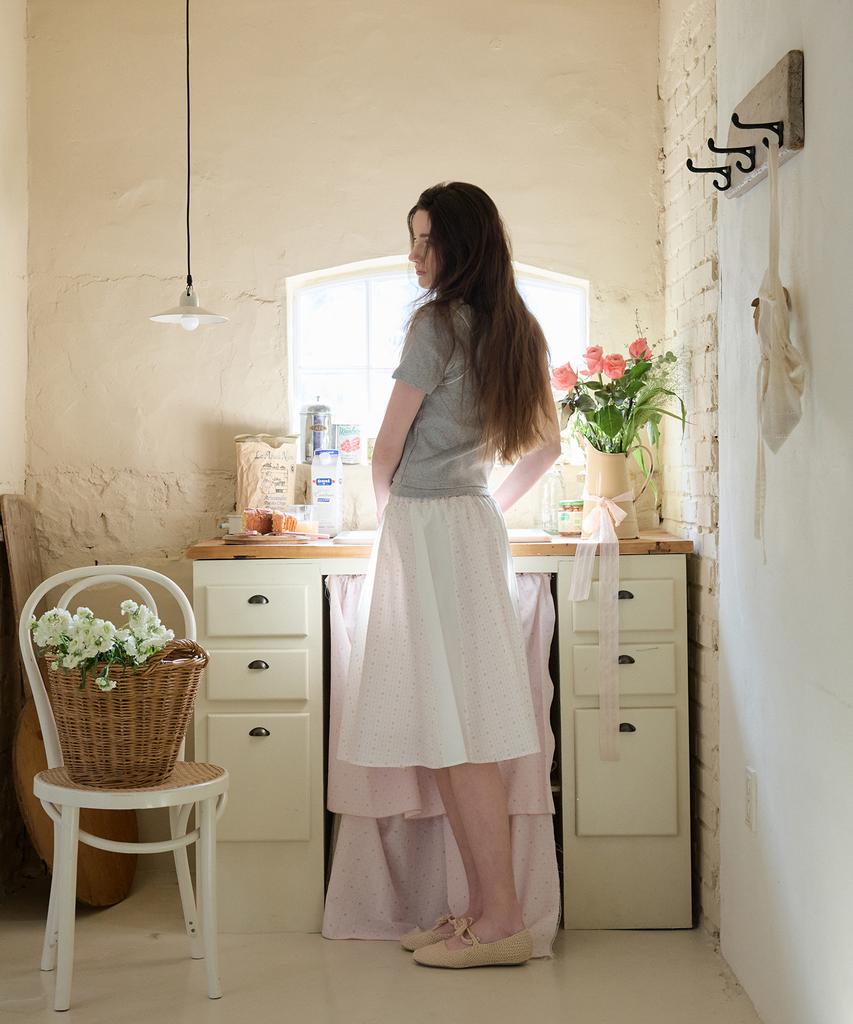 Letter From Moon Cottage Patchwork Midi Skirt (White)
