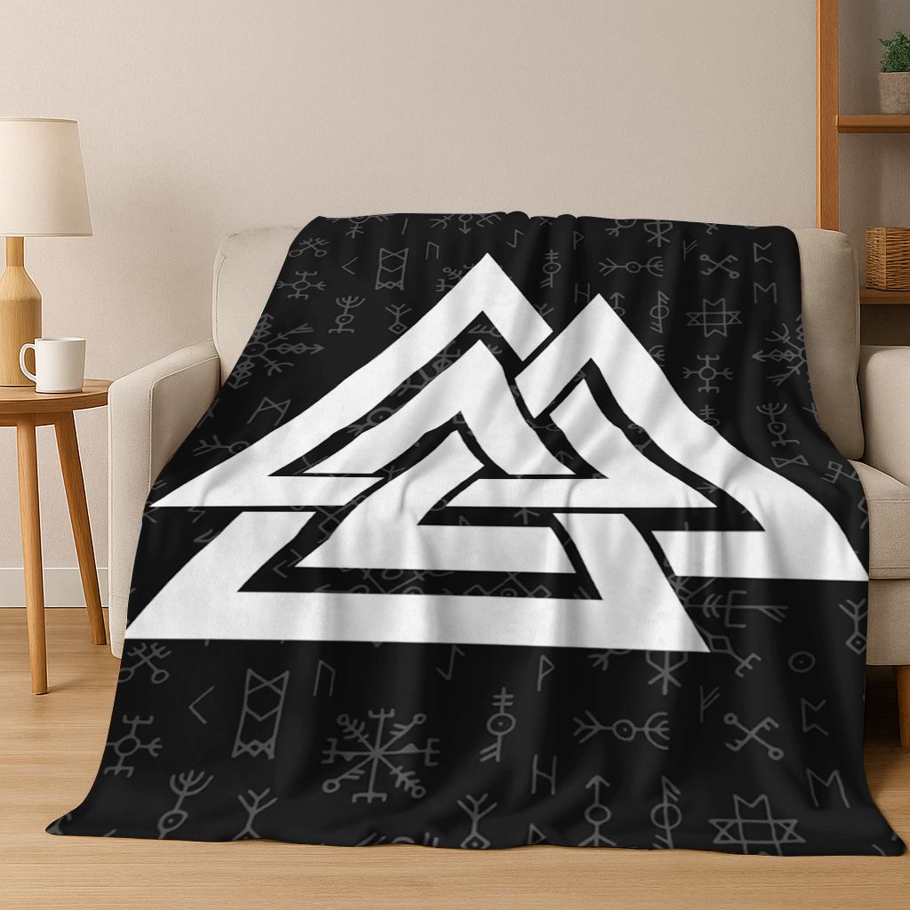 Nordic Viking Warrior Symbol Valhalla Valknut Rune Flannel Blanket,Cozy Soft Throw Blanket for Home Bedroom Bed Sofa Cover Gift