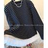 Korean-Style Striped Lace Trim Fake Two-Piece Long-Sleeve Women's T-Shirt