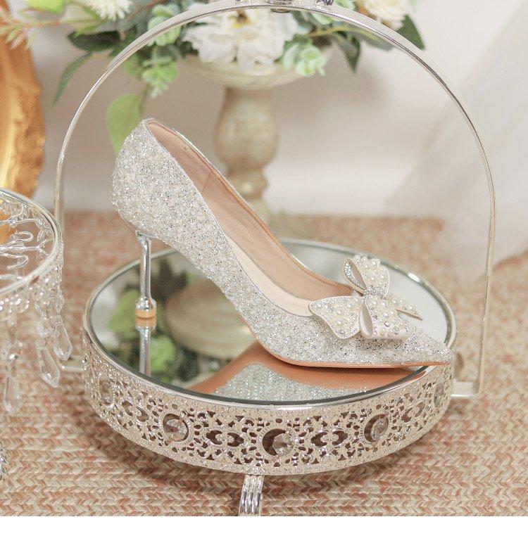 

Новые туфли на высоком каблуке с пайетками, женские туфли-лодочки с бантом и жемчугом для подружки невесты на помолвку, тонкий каблук, не утомляют ноги, банкетные туфли 34