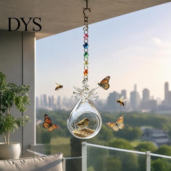 Decorative Hanging Bird Station Glass Angel Feeder, Outdoor Wild Accessory for Yard Feeder Small Birds, Garden Porch Decor