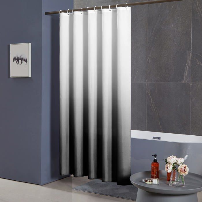 Rideau de douche anti-moisissure 200x200 cm noir dégradé en polyester - imperméable avec 12 crochets