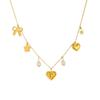Gold Plated Multi Charm Heart Pendant Necklace, Stainless Steel Freshwater Pearl Choker, Waterproof Dainty Jewelry for Women Gift
