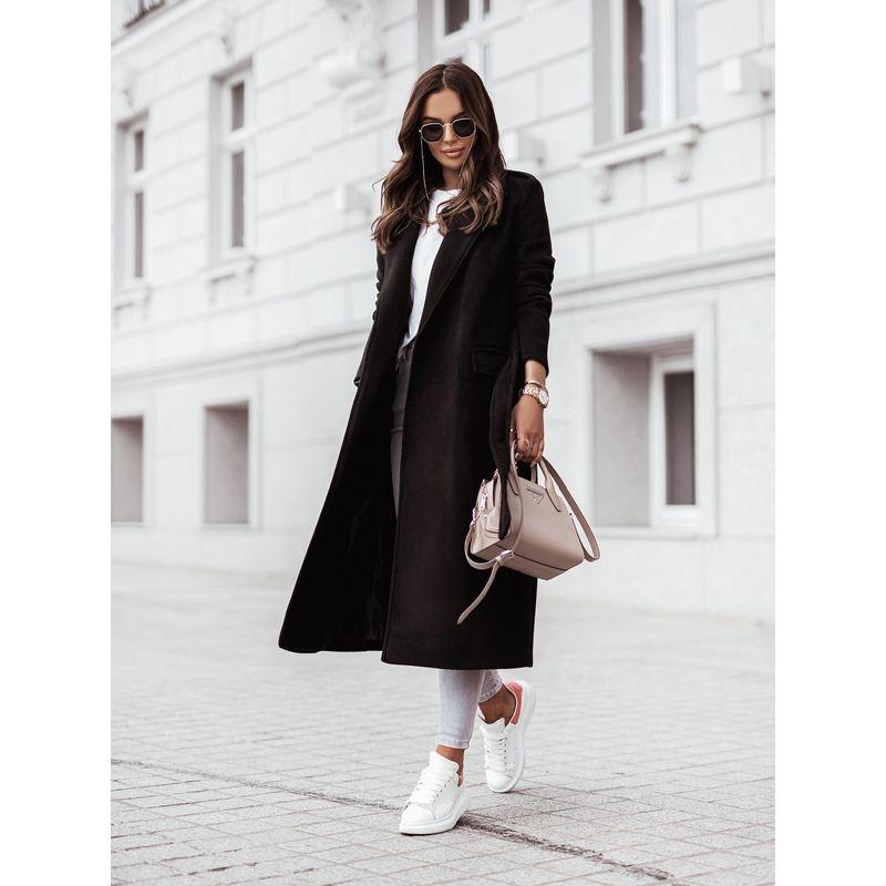 Ladies Fashion Lace-up Coat Autumn and Winter Simple Khaki Long sleeve V-neck Strap Woolen Jacket