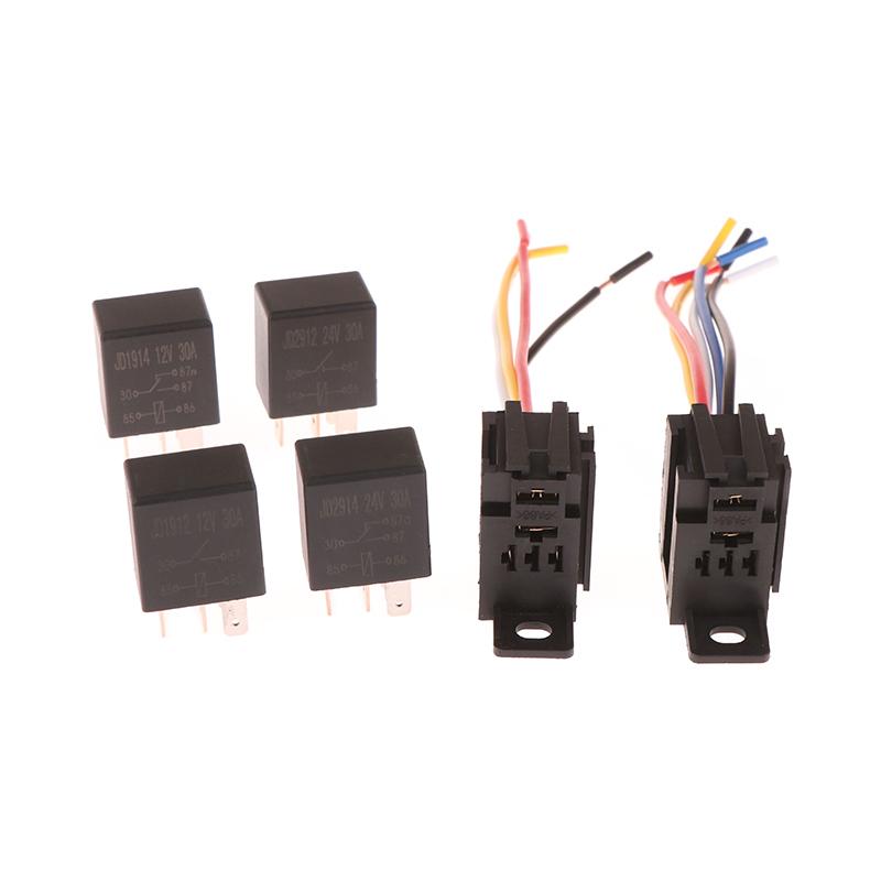 4 Pin/5 Pin 30A 12V/24V Automotive Violet Relay Socket With Wire With Terminal Automotive Control Device Auto Car Relay Relays 5