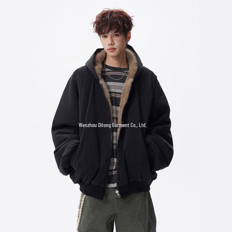 Men s Retro American Eagle Plush Hooded Cotton Jacket - Winter Trendy, Loose, Thick, Warm. L
