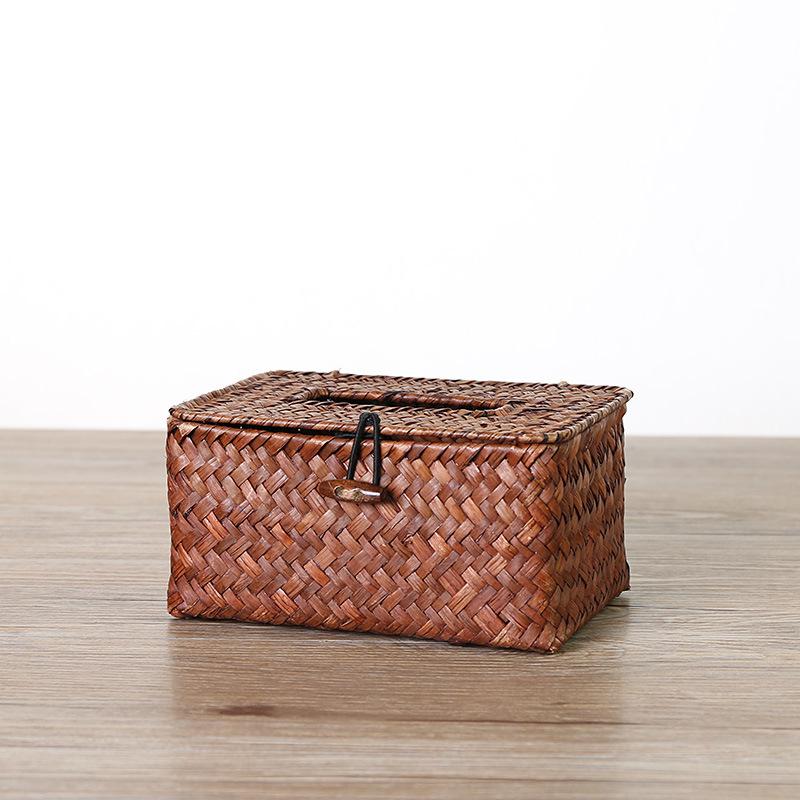 Handmade Woven Straw Tissue Box Cover for Car