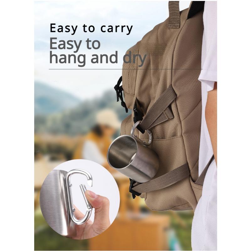 220/300ml Camping Travel Stainless Steel Cup Carabiner Hook Handle Picnic Water Mug Outdoor Travel Hike Cup Portable Mug