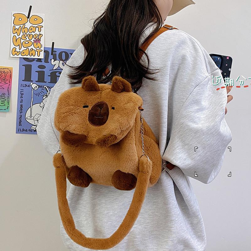 Capybara Cute And Raccoon Plush Backpack Ideal For School Durable Carrying Versatile