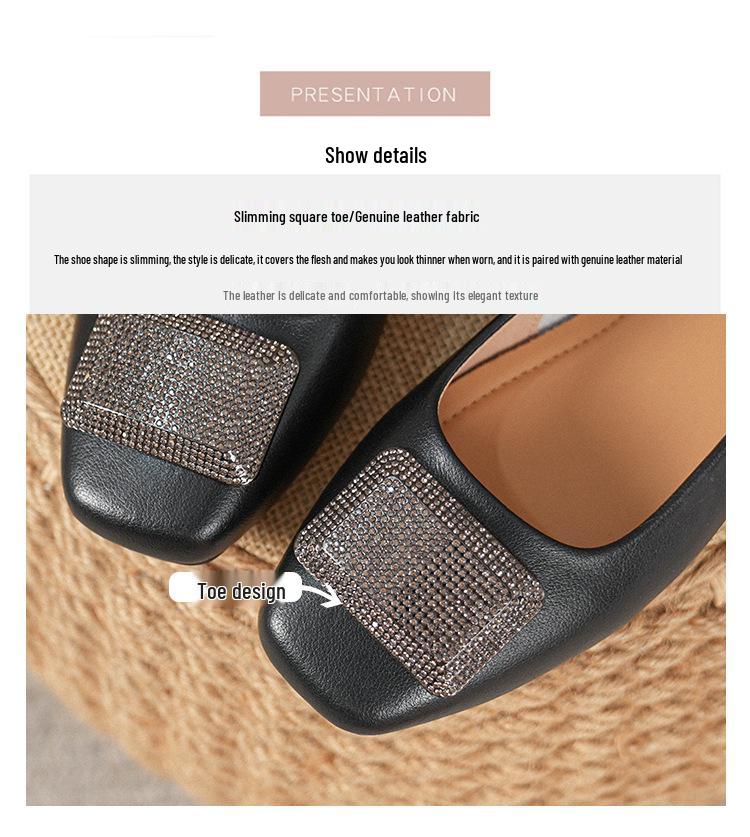 Women's Genuine Leather Flat Shoes - French Low-Cut Square Toe, Soft Sole, Plus Size 41-43, 2025 New Evening Breeze