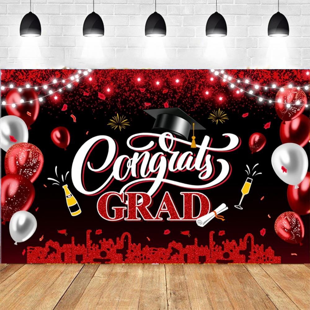 Graduation Decoration Gold Blue Bachelor Cap Glitter Balloon Background Decoration Congrats Grad Graduation Class Party Backdrop