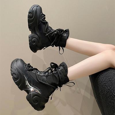 Botas de Plataforma Gruesas de Moda para Mujer Suela Gruesa Punk Gótico Zapatos de Mujer Ligeros Transpirables Botines con Cordones Botas de Motocicleta Mujer