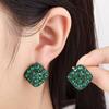 Elegant Green Zircon Square Stud Earrings for Women