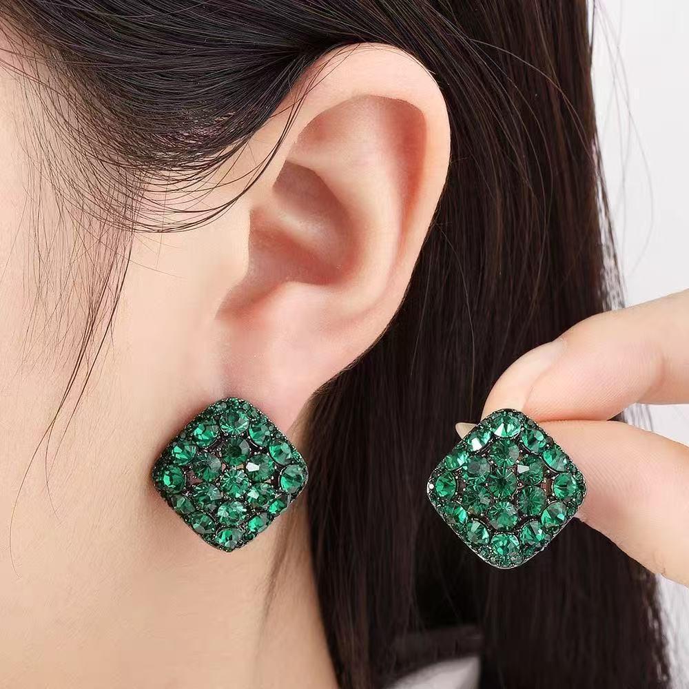 Elegant Green Zircon Square Stud Earrings for Women