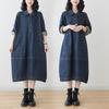 LYRIA Denim Casual Long Sleeve Collar Dress Large Size Women's Leisure Dress  Korean Version