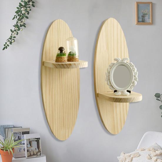 Yousheng Wooden Wall Shelf Boho Wall-mounted Storage Shelf Rustic Floating Oval Shelf Display Plants Pictures Collectibles for Living Room Bedroom