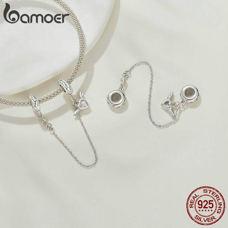 BAMOER 925 Sterling Silver Sun and Moon Heart Charms Beads with Nano Opal Fit European Bracelets & Necklace Jewelry Accessories