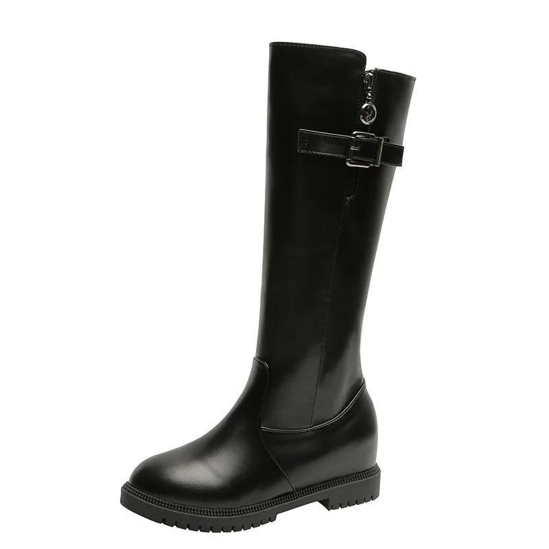 Women's Boots New Round Toe Low Heel Warm Shoes Autumn and Winter Black Fashion Zipper Women's Knight Boots Shoes