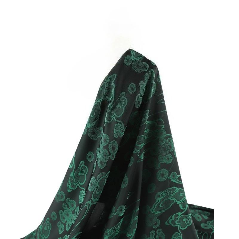1m*1.5m Dark Green Color Brocade Floral Printed Jacquard Fabric Stretchy Satin Jacquard Fabric for Cheongsam Dress Clothing