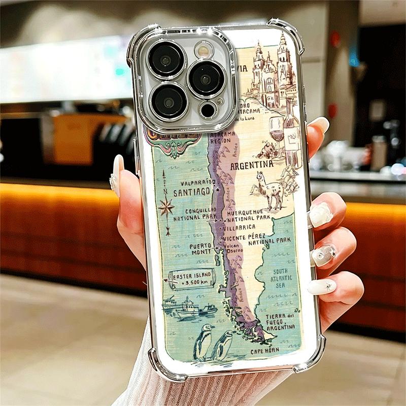 

Chile Flag Map Passport Plating Phone Case For Iphone 16 17 Pro Max Air 16E 14 15 Plus 12 13 Mini Anti-Fall Airabag Cover iPhone 15