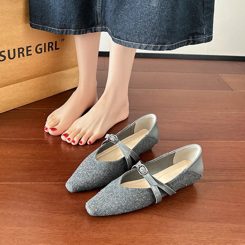 Suede square head thick heel Mary Jane shoes women's spring and autumn new low heel soft sole versatile commuter shoes