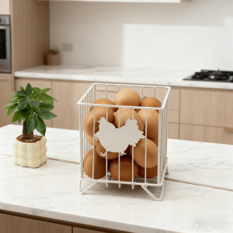 Chicken-Shaped Wrought Stainless Steel Storage Basket - Dual-Purpose Fridge Egg Holder + Kitchen Shelf.
