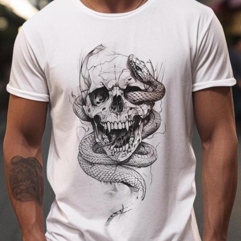 26 Gothic Skull T-Shirt – Detailed Monochrome Skull with Swirling Smoke and Sku Unisex T-Shirt XL