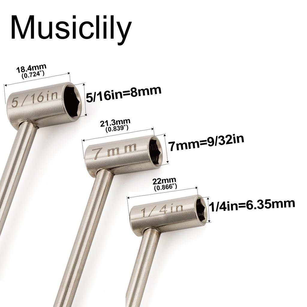 Musiclily Pro Hardened Steel Box Truss Rod Wrench and 8mm Hex Wrenches for Truss Rod Adjustment 3-Piece Set, 6.35mm, 7mm, Guitar/Bass
