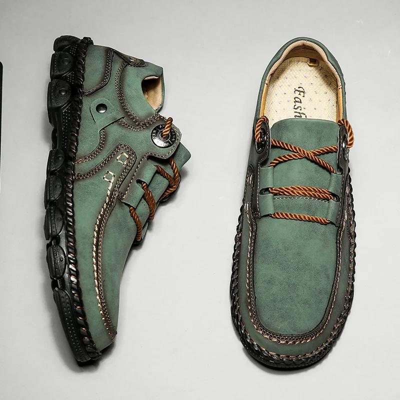 Handmade Leather Mens Shoes Comfortable Outdoor Hiking Casual Shoes Male Loafers Moccasins Driving Shoe Big Size 38-48 Hombre