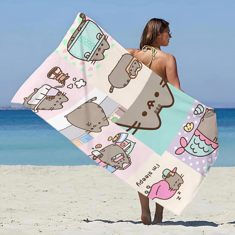 Beach Towel Microfiber Sand Free Quick Dry Soft Sandproof Pool Towels Gift for P-PUSHEEN Cat Women Travel Gym Shower Camping