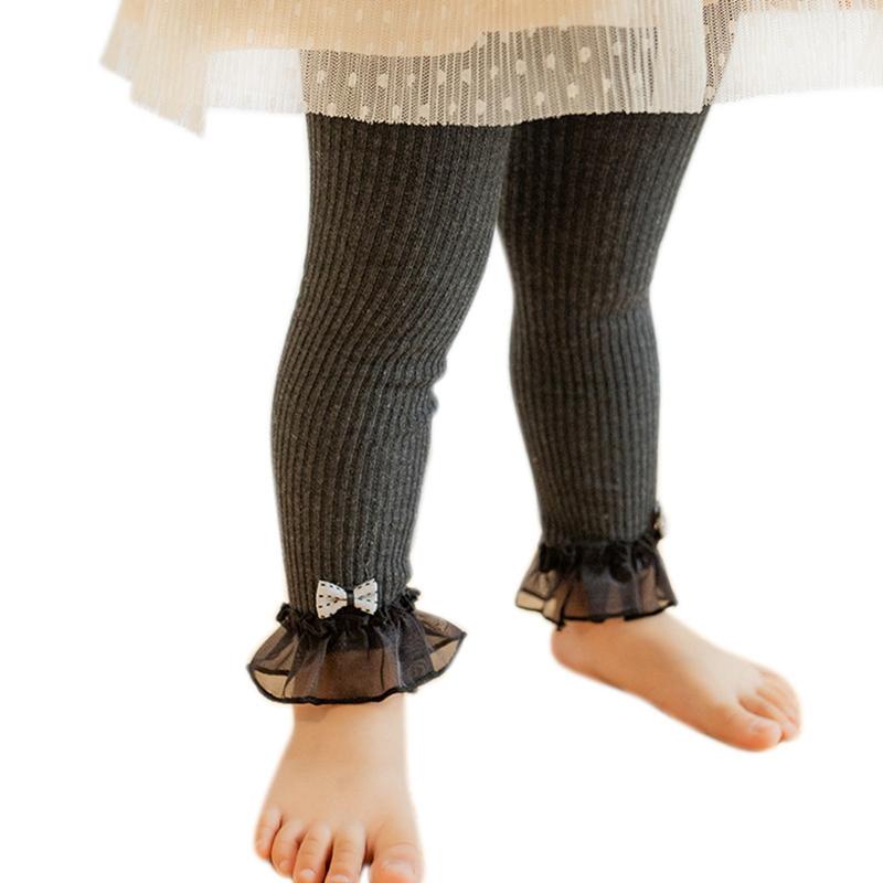 

Леггинсы для девочки однотонные эластичные брюки кружево с бантиком детские леггинсы S