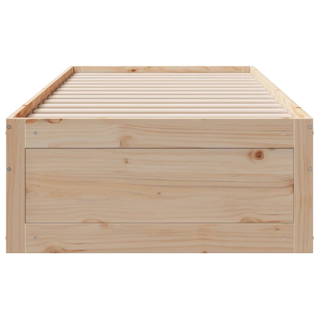 Solid Wood Bed Without Mattress with Drawers 75x190 Cm
