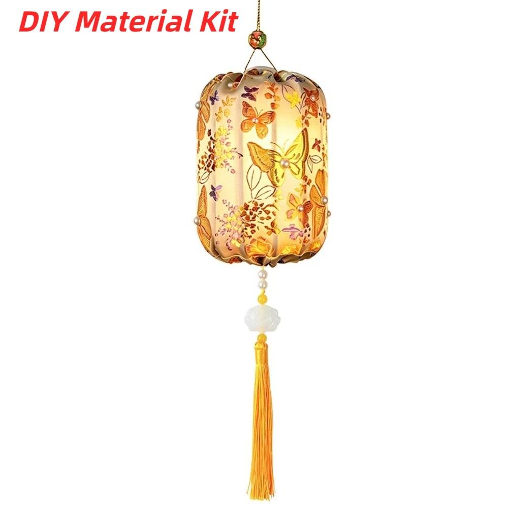 Traditional Brocade Lantern DIY Glowing Mid Autumn Craft Wooden Lamp Kit Butterfly зелёный