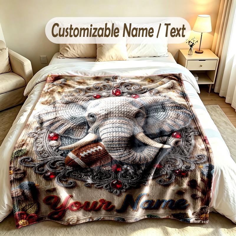 Elefanten-Thema Weiche Decke Personalisierter Benutzerdefinierter Name Textdruck Warme Decke Zuhause Sofa Schlafzimmer Dekoration